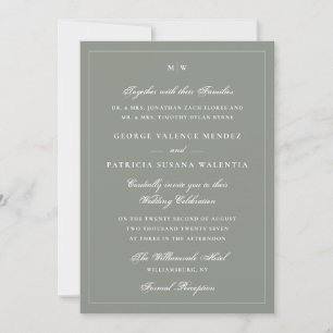 Elegantes Salbeigrün Monogramm Hochzeit Einladung
