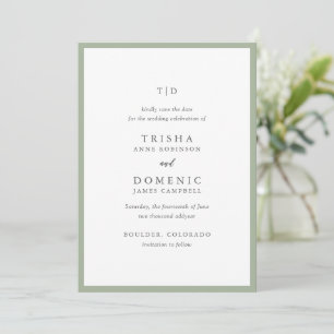 Elegantes Salbeigrün Monogramm Moderne Hochzeit Save The Date