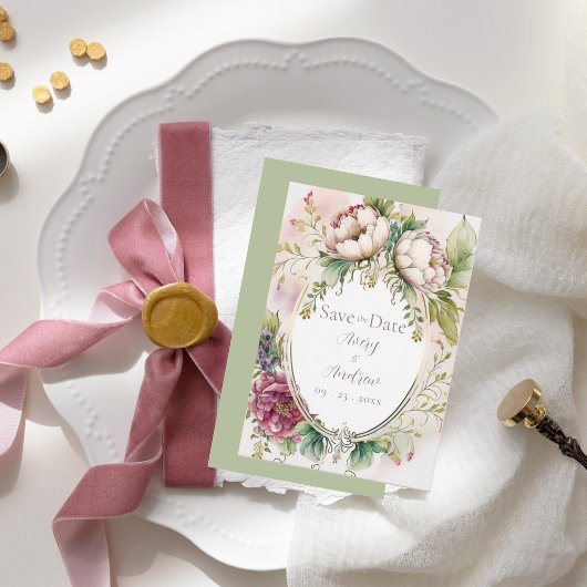 Elegantes Salbeigrün Romantisches Rustikales Save The Date