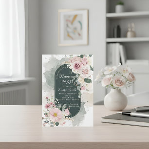 Elegantes Salbeigrün Rosa Floral Wasserfarben Nu Einladung