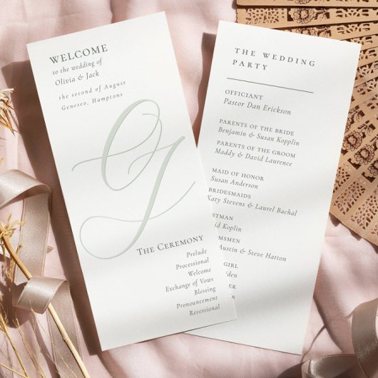 Elegantes Salbeigrün-Script Modernes Hochzeitsprog