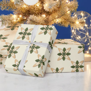 Elegantes Salbeigrün und Beige Geometrisch Floral  Geschenkpapier