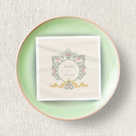 Elegantes Salbeigrün und Gold Art Nouveau Serviett Serviette
