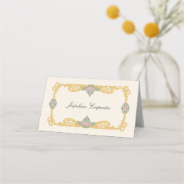 Elegantes Salbeigrün und Gold im Jugendstil Platzkarte