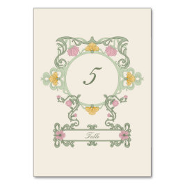 Elegantes Salbeigrün und Gold im Jugendstil Tischnummer