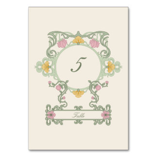 Elegantes Salbeigrün und Gold im Jugendstil Tischnummer