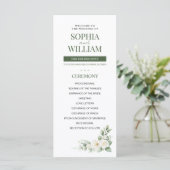 Elegantes Salbeigrün Weißes Rosen Blumen Hochzeits Programm (Stehend Vorderseite)