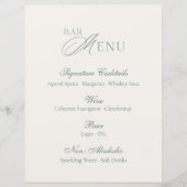 Elegantes Salbeigrünes Bar-Menü Hochzeitsschild (Vorderseite)