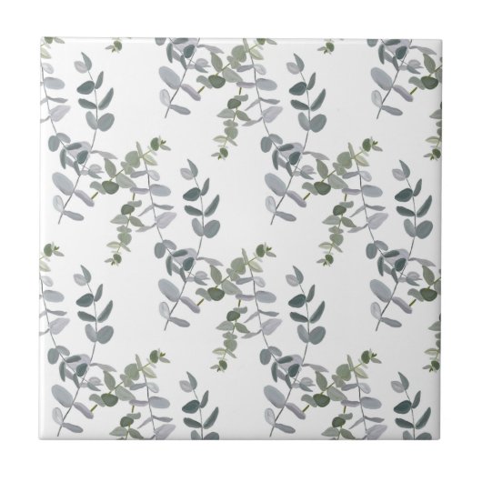 Elegantes Salbeigrünes Eukalyptus-Blattmuster Fliese (Vorderseite)