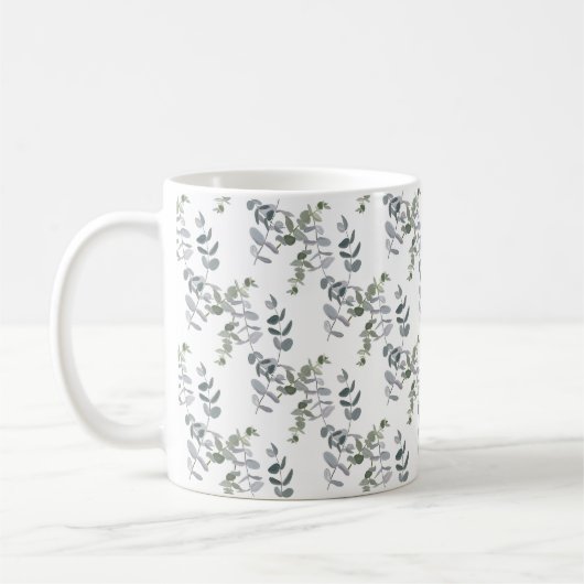 Elegantes Salbeigrünes Eukalyptus-Blattmuster Kaffeetasse (Links)
