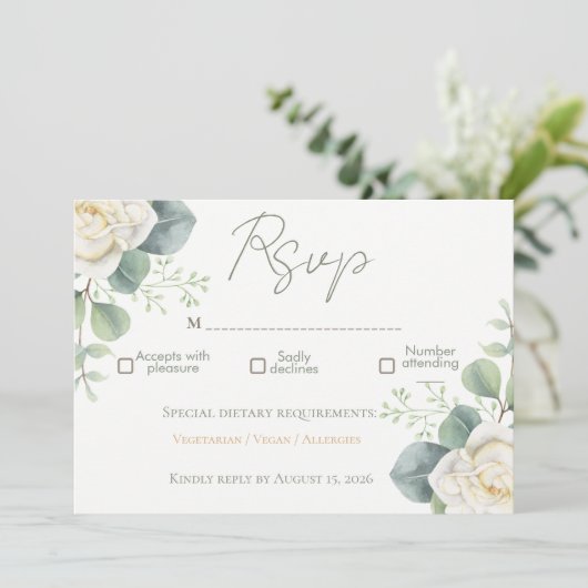 Elegantes Salbeigrünes Floraldesign Einladung (Stehend Vorderseite)
