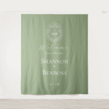 Elegantes Salbeigrünes Florales Monogramm Hochzeit