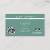 Elegantes Salbeigrünes Florales QR-Code Visitenkarte (Rückseite)