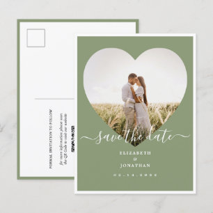 Elegantes Salbeigrünes Foto Hochzeit Merken Sie Si Ankündigungspostkarte