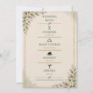 Elegantes Salbeigrünes Hochzeitsmenü Einladung