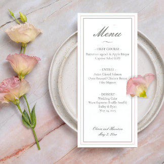 Elegantes Salbeigrünes Hochzeitsmenü Menükarte