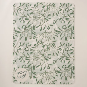 Elegantes Salbeigrünes Mistel-Monogramm Sherpadecke