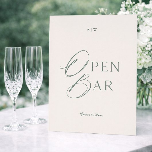 Elegantes Salbeigrünes Open-Bar-Schild Einladung