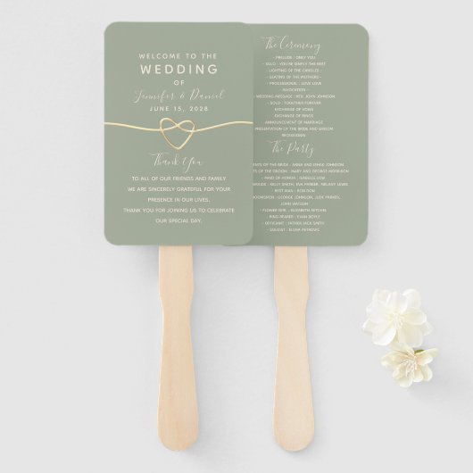Elegantes Salbeigrünes Skript Hochzeitsprogramm Fächer (Vorne und Hinten)