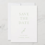 Elegantes Salbeigrünes Skript Monogramm Hochzeit Save The Date (Vorderseite)