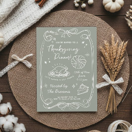 Elegantes Salbeigrünes Thanksgiving-Dinner Einladung