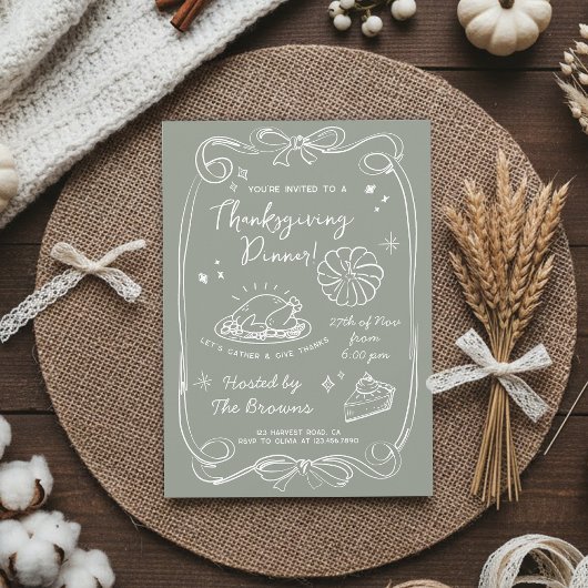 Elegantes Salbeigrünes Thanksgiving-Dinner Einladung