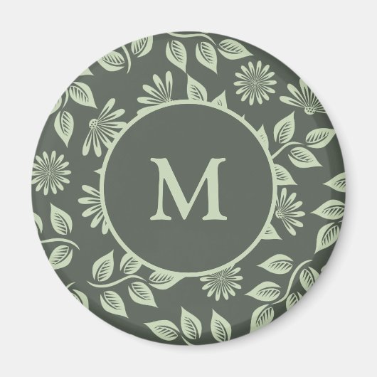 Elegantes Salbeigrünes Vintage-Blumenmonogramm Magnet (Vorne)