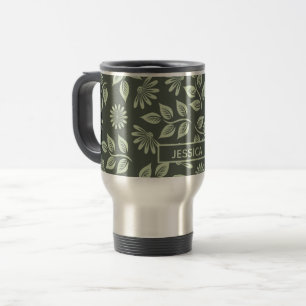 Elegantes Salbeigrünes Vintage-Blumenmuster person Reisebecher