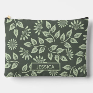 Elegantes Salbeigrünes Vintage-Blumenmuster Person Zubehörtasche