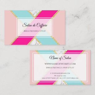 Elegantes Salon Rosa und Blau Glitter und Marmor Visitenkarte