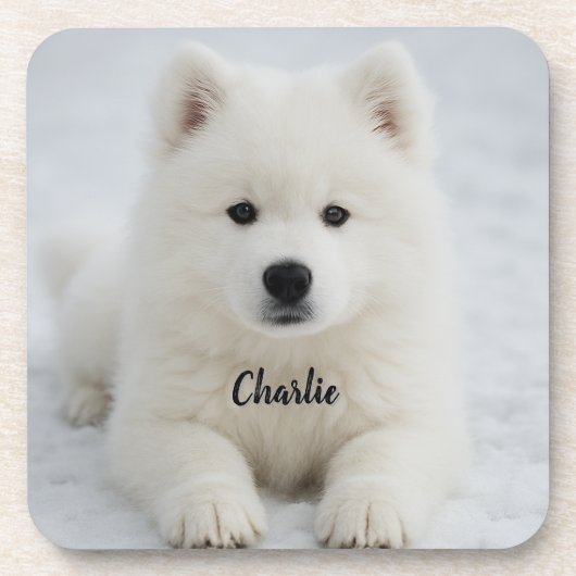 Elegantes Samoyed Personalisiert Beverage Coaster Getränkeuntersetzer (Vorderseite)