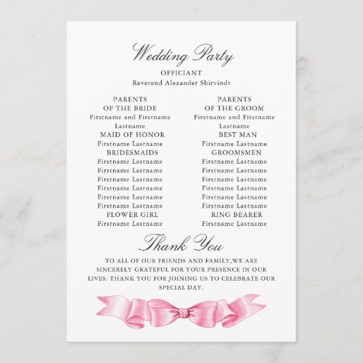 Elegantes, sanftes, rosa, handgezeichnetes Bow-Hoc Programm (Rückseite)