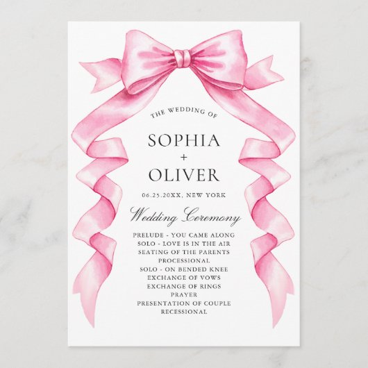 Elegantes, sanftes, rosa, handgezeichnetes Bow-Hoc Programm (Vorderseite)