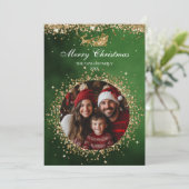 Elegantes Santa Gold Glitzer Foto Einladung (Stehend Vorderseite)