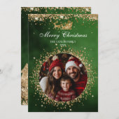 Elegantes Santa Gold Glitzer Foto Einladung (Vorne/Hinten)