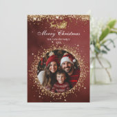 Elegantes Santa Gold Glitzer Foto Einladung (Stehend Vorderseite)