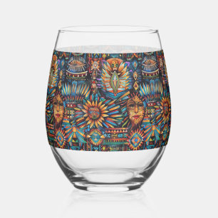 Elegantes Saphir "Pre-Columbian Tapestry" Stemless Weinglas Ohne Stiel