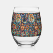 Elegantes Saphir "Pre-Columbian Tapestry" Stemless Weinglas Ohne Stiel (Rechts)