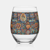 Elegantes Saphir "Pre-Columbian Tapestry" Stemless Weinglas Ohne Stiel (Links)