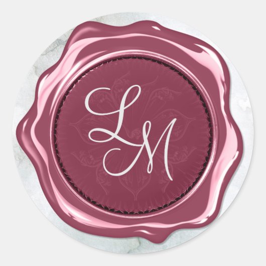 Elegantes Satin Dark Blush Monogram Wax Siegel Runder Aufkleber (Vorderseite)
