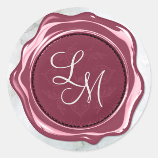 Elegantes Satin Dark Blush Monogram Wax Siegel Runder Aufkleber