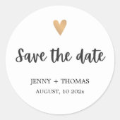 Elegantes sauberes Hochzeitgoldenherz Save the Dat Runder Aufkleber (Vorderseite)