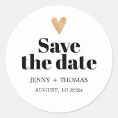 Elegantes sauberes Hochzeitgoldenherz Save the Dat Runder Aufkleber (Vorderseite)