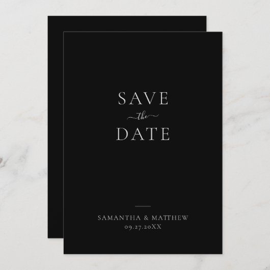 Elegantes sauberes Minimalistisch Schwarz Save the Save The Date (Vorne/Hinten)
