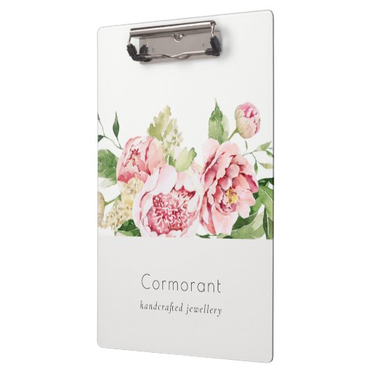 Elegantes sauberes rosa grünes Wasser, Peony Flora Klemmbrett (Links)