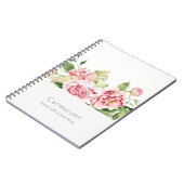 Elegantes sauberes rosa grünes Wasser, Peony Flora Notizblock (Linke Seite)