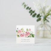 Elegantes sauberes rosa grünes Wasser, Peony Flora Quadratische Visitenkarte (Stehend Vorderseite)