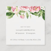 Elegantes sauberes rosa grünes Wasser, Peony Flora Quadratische Visitenkarte (Rückseite)