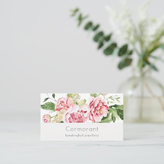 Elegantes sauberes rosa grünes Wasser, Peony Flora Visitenkarte (Stehend Vorderseite)