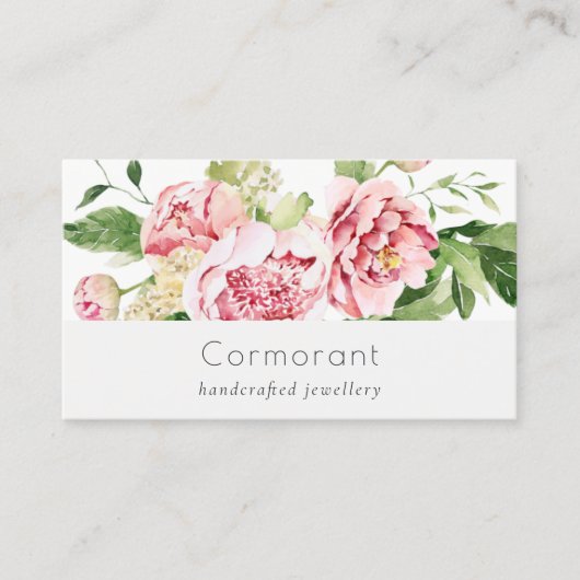 Elegantes sauberes rosa grünes Wasser, Peony Flora Visitenkarte (Vorderseite)